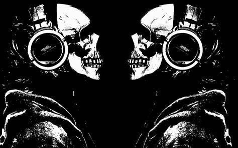 two skeletons illustration #skull #headphones #artwork #monochrome #720P #wallpaper #hdwallpaper #desktop Electro Dance, Monochrome Wallpaper, Skeleton Illustration, Me And My Brother, Human Body Parts, Club Music, Skull Wallpaper, Slipknot, Original Wallpaper