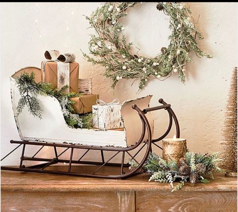 Sleigh Decor, Christmas Sled Decoration, Christmas Sleigh Decorations, Christmas Sled, Silver Christmas Decorations, Country Christmas Decorations, Christmas Sleigh, Office Christmas, Christmas Porch