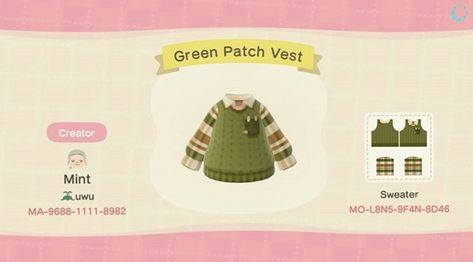 Patch Vest, Acnh Patterns, Animal Crossing Wiki, Acnh Cottagecore, Acnh Clothes, Animal Crossing Guide, Acnh Design, Animal Crossing Qr Codes Clothes, Acnh Codes