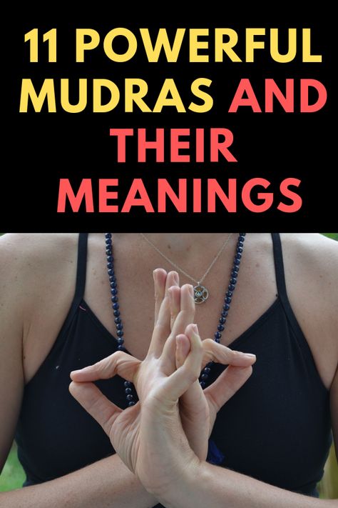 A mudra is a hand position which balances energy in the mind and body. The Sanskrit word “mudra” is translated as a mark, seal, or gesture.  Here is a list if 11 powerful mudras and their meanings.  #mudra, #mudras, #powerfulmudras, #mudrasmeanings, #mudrasbenefits, #mudraslist, #mudrasforhealing, #shunimudra, #mudrameanings, #buddhimudra Mudras For Healing, Powerful Hand Mudras, Power Mudra, Sanskrit Words And Meanings, Powerful Mudras, Hakini Mudra, Yog Mudra, Mudras Meanings, Mudra Hands