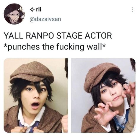 Ranpo Stage Actor, Ranpo Edogawa, Edogawa Ranpo, Stage Actor, Stage Play, Bongou Stray Dogs, Stray Dogs Anime, Yokohama, Dog Memes