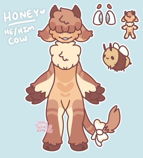 Cow Fursona Base, Cow Fursona Art, Cow Hybrid Oc Male, Bee Fursona, Cow Fursona, Panda Sunflower, Cow Oc, Bee Oc, Sona Inspiration