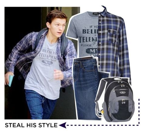 "spiderman: homecoming peter parker" by magicandmayhem ❤ liked on Polyvore featuring A.P.C., SELECTED, Lands' End, Everest, men's fashion, menswear, spiderman, Homecoming and stealhisstyle Peter Parker Style Outfit, Peter Parker Clothes, Peter Parker Outfit, Homecoming Peter Parker, Peter Parker Cosplay, Nerd Outfit, Marvel Outfits, Marvel Inspired Outfits, Spiderman Outfit