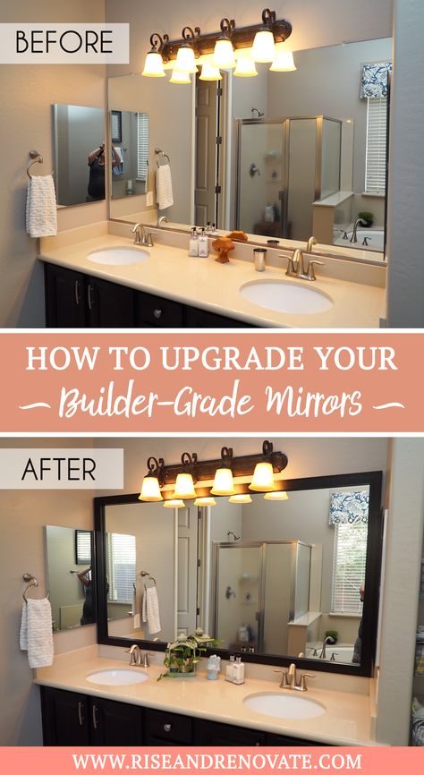 Bathroom Mirror Diy, Diy Mirror Frame Bathroom, Mirror Upgrade, Makeover Kamar Mandi, Bathroom Mirrors Diy, Best Kitchen Design, Bathroom Mirror Frame, Mirror Makeover, Mirror Frame Diy