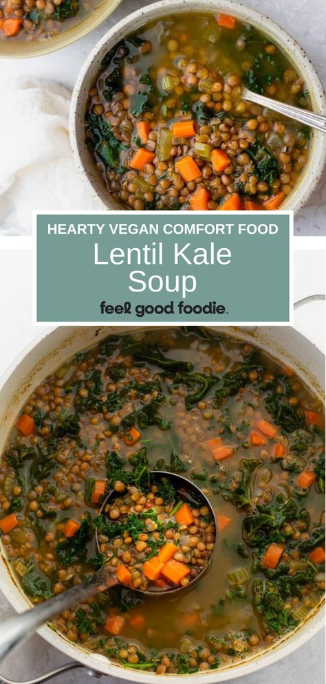 Kale Leek Soup, Lentil Kale Soup Recipe, Kale And Lentil Recipes, Kale Recipes Soup, Lentils And Kale Recipe, Kale Recipes Vegan, Lentil Recipes Crockpot, Kale Lentil Soup, Kale Vegetable Soup