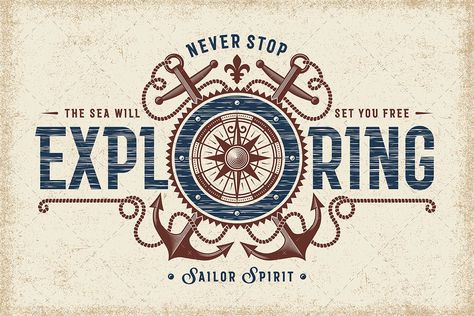 Vintage Never Stop Exploring Typography Vector Illustration EPS Adventure Logo, Vector Graphics Design, Typography T Shirt, Retro Graphics, Compass Rose, Nautical Design, Vintage Nautical, Typography Tshirt, Vintage Typography