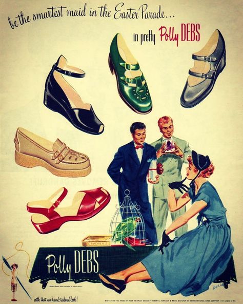 Shoe Prints, 1940s Clothing, 1940 Fashion, Vintage Easter Baskets, Fifties Dress, Fashion Advertisement, 1940s Shoes, Vintage Catalog, 1940's Style