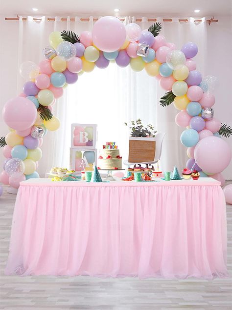 1 pezzo Gonna da tavolo mesh tavolo rosa rettangolo per festa | SHEIN ITALIA Breakfast Spread, Pink Rectangle, Table Haute, Table Skirt, Pink Collar, Pink Collars, Rectangle Table, Curtain Decor, Girl Baby Shower