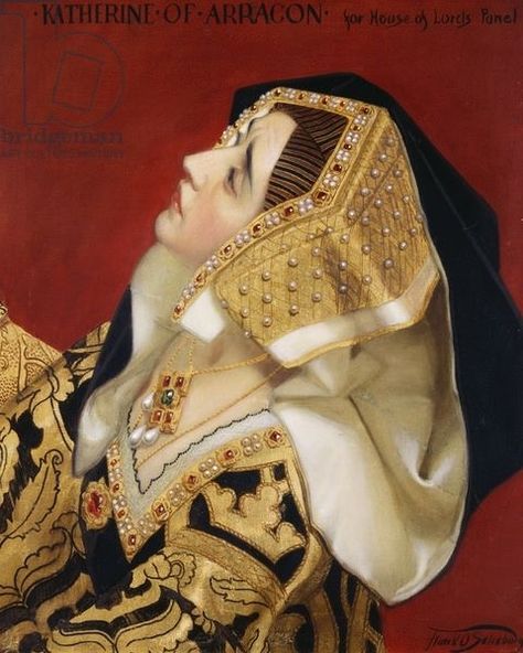 Katherine of Aragon Catherine Of Aragon Painting, Katherine Of Aragon Portraits, Catherine Of Aragon Portraits, Catherine Of Aragon Aesthetic, 1500s Aesthetic, Tudors Aesthetic, Tudor Women, Gable Hood, Katherine Of Aragon