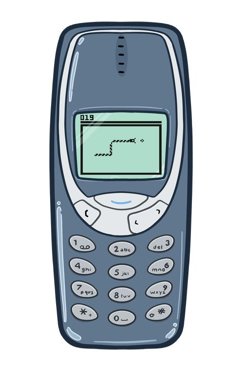 Retro Phone Illustration, Nokia Snake Game, 90s Drawings, Nostalgic Stickers, Nostalgia Drawing, 90s Stickers, Nokia 3310, 1990s Nostalgia, Y2k Stickers