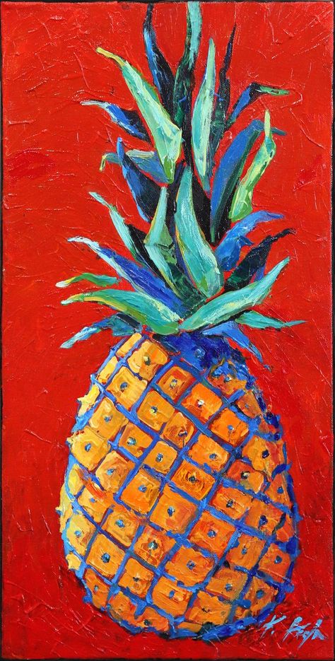 Kathleen Keifer - Pineapple Kiss #artwork #originalart #artgallery #losangeles #painting #buyart #lagallery #visitus #decoration Pineapple Painting Ideas, Pineapple Painting Acrylics, Abstract Fruit Painting, Pinapple Art, Banana Painting, Kiss Artwork, Pineapple Painting, Fruit Artwork, Ceramic Pineapple