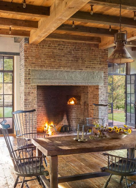 Peter Zimmerman Architects in collaboration with Hine Builders have designed this beautiful Georgian style home, located in Cornwall, Connecticut. Country Manor House, Case In Pietra, Georgian Style Homes, Primitive Homes, Casa Country, Kitchen Fireplace, Home Fireplace, Primitive Decorating Country, Hus Inspiration