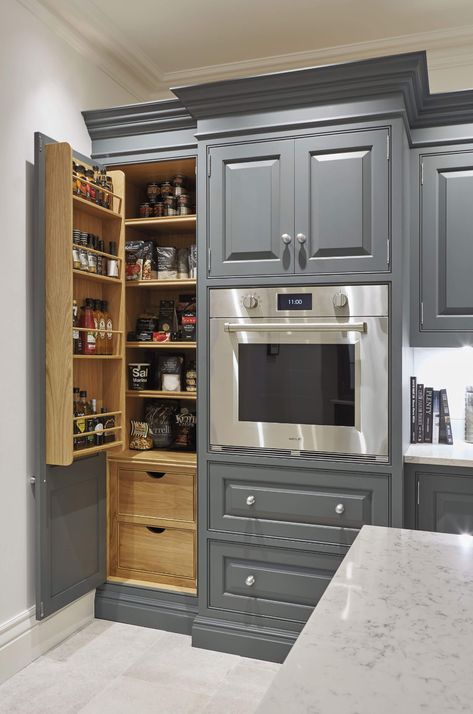 Pantry Cupboards | Kitchen Larder Cupboard | Tom Howley Luxury Grey Kitchen, Luxury Black Kitchen, Kitchen Larder Cupboard, Grey Painted Kitchen, Black Kitchen Design, Kitchen Larder, Kitchen Appliances Luxury, Gray Cabinets, Best Kitchen Designs