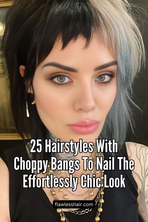 Split Color Choppy Bangs Edgy Bob Hairstyles, Edgy Bangs, Cute Bangs, Split Dyed Hair, Messy Bob Hairstyles, Choppy Bangs, Rock Hairstyles, Edgy Haircuts, Bob Hairstyles With Bangs