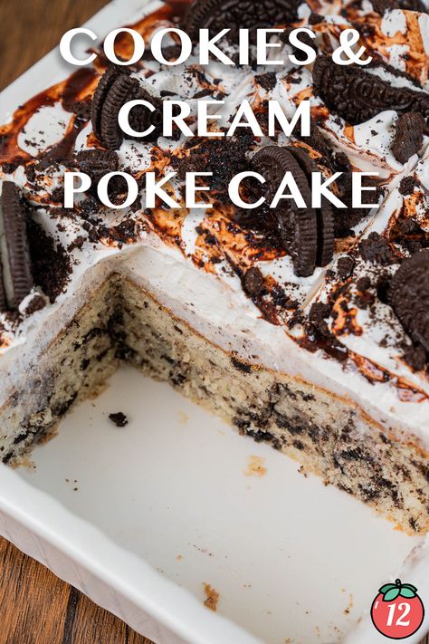 Cookies and Cream Poke Cake | 12 Tomatoes Cookies And Cream Poke Cake, Pour Cake, Cream Poke Cake, Oreo Pudding, Dirt Cake, Smooth Cake, Instant Pudding Mix, Poke Cakes, 12 Tomatoes