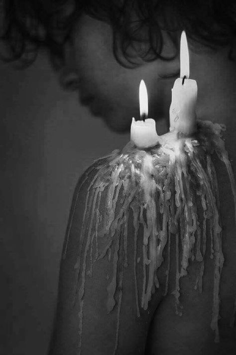 Candle Melting On Shoulder, Horror Photo Shoots, Photography With Candles, Wax Play Photography, Sacrifice Photography, Pain Photoshoot, Molten Candle, Heavenly Photography, Candlelight Photography