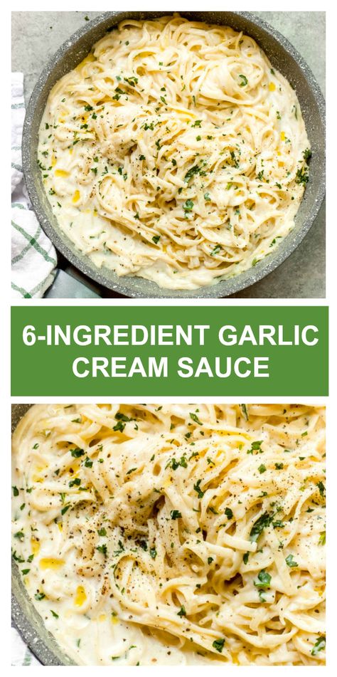 Garlic cream sauce with fresh garlic, half and half, and parsley. It's so easy to make with basic ingredients. #creamsauce #garlicsauce #pastasauce #garliccreamsauce Easy Garlic Sauce For Pasta, Pasta Recipes With Half And Half, How To Make Own Pasta Sauce, Homemade Cream Sauce For Pasta, Meals With Half And Half, Half And Half Cream Recipes, What Is Half And Half In A Recipe, How To Use Half And Half, Half And Half Uses