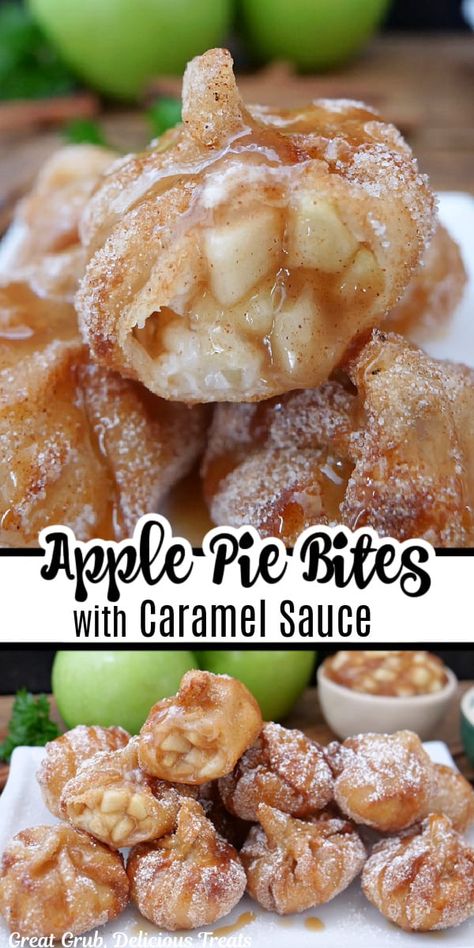 Apple Pie Bites are the perfect apple pie dessert recipe for a family gathering or a get together with friends, made with a sweet cream cheese mixture and fresh tart apples that are wrapped in a wonton wrapper and fried. Won Ton Apple Pie Bites, Apples In Wonton Wrappers, Sweet Wonton Wrapper Recipes, Bariatric Wonton Wrapper Recipes, Wonton Pastry Recipe, Wonton Wrappers Ideas, Desserts With Wonton Wrappers, Wonton Wrapper Ideas, Wonton Apple Pies