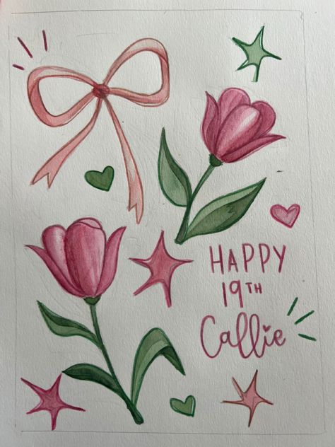 flower bow color pencil watercolor bday card by me @sackkura Colored Pencil Card Ideas, Colored Pencil Birthday Card, December Drawings, Friend Cards, Best Friend Cards, Pencil Watercolor, Homemade Birthday Cards, Bday Cards, Birthday Card Design