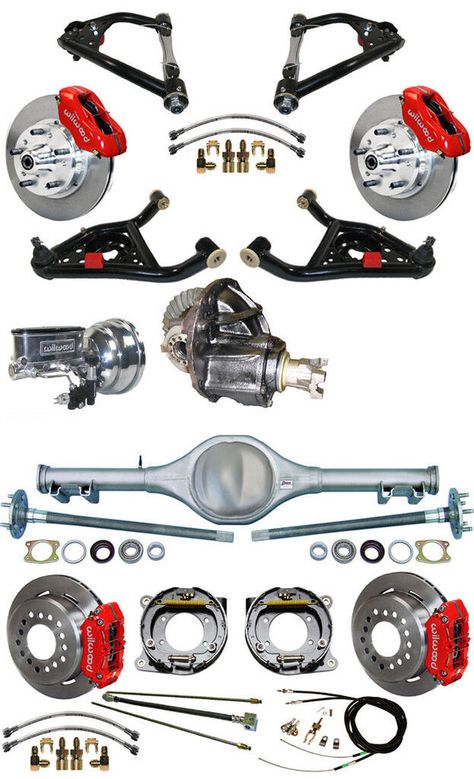 You are bidding on a Brand New Suspension and Brake Kit for 1967-1969 GM F-Body Cars (Part #GMF6769X-K32). This specific set features Wilwood brakes with Red Calipers. Fits: Chevrolet: 1967-1969 Camaro Pontiac: 1967-1969 Firebird There are 2 options on the rear of F-Body cars that we will adapt this kit for.  After purchase, we will ask if you car has Mono-Leaf Springs or Multi-Leaf Springs and if your car has Staggered Shocks in the rear.  We will then send the necessary items to fit your specific application. Includes: Currie 9-Plus Notch-Back Rear End with 31 Spline Axles (Currie #CE-GMF6769X) Currie Crate Rear Ends are designed to be a bolt-in upgrade 9-Plus notchback heavy duty housing 31 Spline performance axle package Built to the stock overall width (60 1/4") and pinion offset spec Chevy Crate Engines, Chevy Motors, Customised Trucks, Crate Engines, Rear End, Chevrolet Bel Air, Leaf Spring, Gas Tanks, Station Wagon