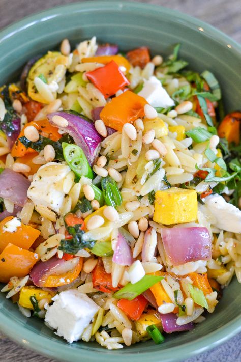 Orzo With Feta, Lemon Orzo Salad, Rainbow Veggies, Vegetarian Pasta Dishes, Lemon Orzo, How To Cook Orzo, Orzo Salad, Vegetarian Entrees, Summer Meals