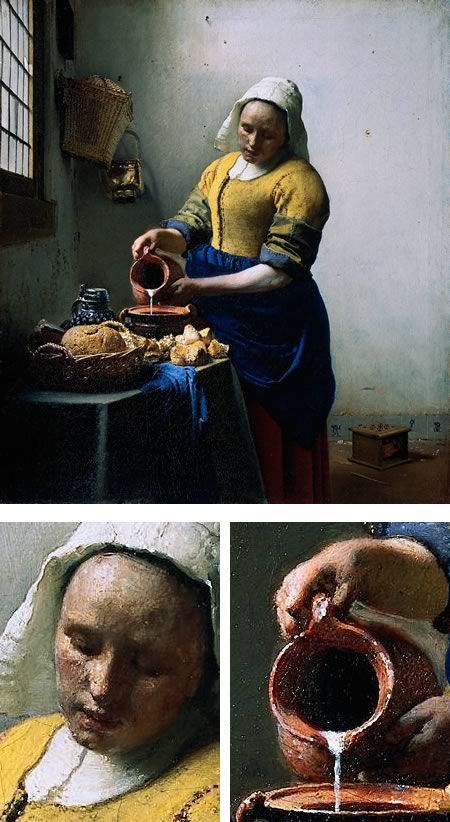 Johannes Vermeer - The Milkmaid Jan Vermeer, The Milkmaid, Vermeer Paintings, Vintage Foto's, World Famous Paintings, Istoria Artei, Historical Painting, Baroque Art, Johannes Vermeer