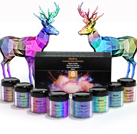 PRICES MAY VARY. 【🌈Package Includes】: 8 Colors Upgrade Chameleon Pigment Powder GOLD-GREEN-BLUE RED-BLUE-PURPLE RED-GREEN RED-ORANGE-YELLOW PURPLE-RED-GREEN BLUE-PURPLE-RED BLUE-GREEN GREEN-GOLD-BLUE, 0.17 【🌈Widely Application】: Nicpro color shift pigment powder is perfect for epoxy resin crafts DIY, Painting,Candle Making, Bath Bombs, Soap Colorant, Slime. Color changing mica powder are also 【🌈Brightly Colored Shifting】: Mica powder, with extremely high gloss saturation. The color of mica po Epoxy Resin Tumbler, Soap Colorants, Jar Packaging, Chameleon Color, Resin Supplies, Painted Candles, Pigment Powder, Epoxy Resin Crafts, Color Crafts