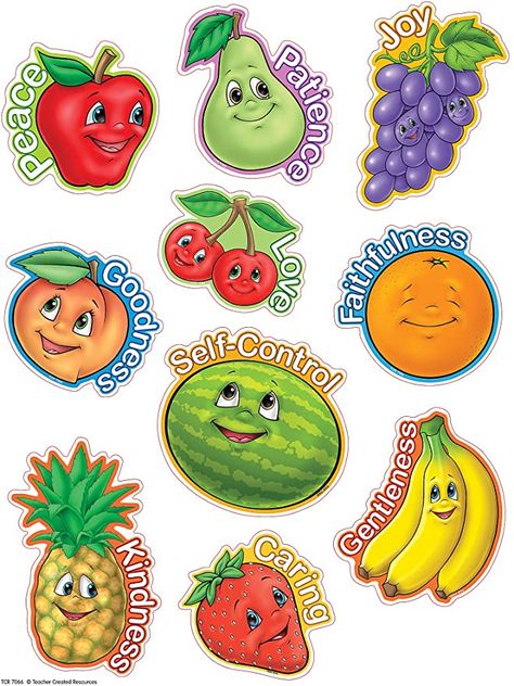 Amazon.com : Teacher Created Resources Fruit of The Spirit Accents Pack (7066) : Themed Classroom Displays And Decoration : Office Products Kids Bulletin Boards, Spirit Game, Sunday School Games, Fruit Stickers, Bible Games, Teacher Created Resources, Sunday School Lessons, Fruit Of The Spirit, Sunday School Crafts