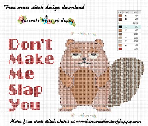 Don't Make Me Slap You: Funny Free Beaver Cross Stitch Pattern to Download Beaver Cross Stitch, Stitch Sayings, Cross Stitch Pattern Free, Free Cross Stitch Designs, Aggressive Animals, Beaver Tails, Free Cross Stitch Charts, Galaxy Cat, Free Chart