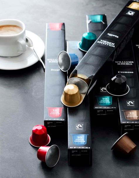 Breville Espresso, Food Photography Dessert, Beautiful Packaging Design, Capsule Machine, Coffee Snacks, Coffee Pack, William Sonoma, Nespresso Capsules, Coffee Farm