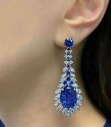 Sensational pear-shaped sapphire and diamond earrings by Henry Dunay, to be offered at Christie’s Hong Kong Magnificent Jewels Sale on 26 November. #christiesjewels #christieshongkong #sapphire #sapphireearrings #noheat #henrydunay Diamond Ring Gold, Heart Wedding Rings, Sterling Silver Earrings Handmade, Diamond Tops, Sapphire And Diamond Earrings, Jewelry Editorial, Bridal Diamond Jewellery, Earring Handmade, Handmade Earring