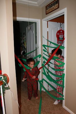 i wrapped the boy's doors with crepe paper to bust through christmas morn. Elf Leaving Ideas Christmas Eve, Xmas Morning, Elf Idea, Birthday Morning, Christmas Eve Traditions, Traditions To Start, Morning Run, Run Through, Christmas Time Is Here