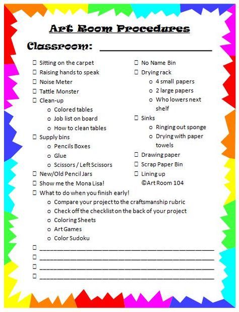 The smARTteacher Resource: Art Room Procedures Checklist Art Organisation, Procedures Checklist, Art Room Rules, Tab Art, Art Classroom Organization, Art Room Posters, When It Rains It Pours, Art Classroom Management, Art Teacher Resources