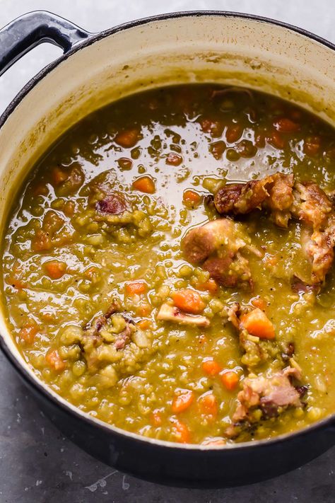 When I want Split Pea Soup, this is the recipe I crave! Made with ham hocks or leftover ham, this is so delicious and freezes well if you want to make freezer meals. Split Pea And Ham Bone Soup, Split Pea Ham Soup, Easy Split Pea Soup, Learning Cooking, Strawberry Salads, Green Split Pea Soup, Split Pea Soup With Ham, Pea Soup With Ham, Yellow Split Pea Soup