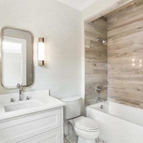 Bathrooms Design Ideas, Inspiration, Photos - Trendir Tile Bathtub, Wood Tile Shower, Faux Wood Tiles, Wood Tile Bathroom, Beachy Bathroom, Bathroom Wood, Wood Wall Bathroom, Shower Tiles, Bathroom Makeovers