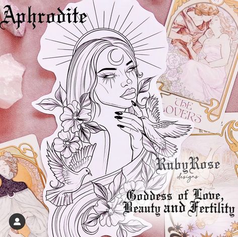 Goddess Of Love Tattoo, Aphrodite Goddess Tattoo, Ruby Rose Tattoo, A Tattoo Design, Aphrodite Goddess, Greek Mythology Tattoos, Goddess Tattoo, Mythology Tattoos, Goddess Of Love