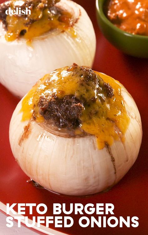 These Keto Burger Stuffed Onions Have The Most Amazing Secret SauceDelish Onion Stuffed With Hamburger, Stuffed Onions Baked, Stuffed Onions Recipes Ground Beef, Stuffed Onions Recipes, Keto Burgers, Stuffed Onions, Meal Planning Recipes, Traditional Stuffing, Squash Zucchini