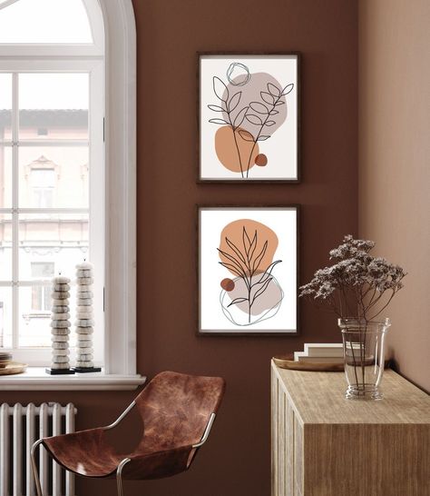 Abstract wall art set of 2 printable brown tan neutral | Etsy Brown Wall In Living Room, Brown Wall Decor Bedroom, Brown Grey Walls, Brown Wall Art Bedroom, Brown Wall Room Ideas, Brown Wall Decor Living Room, Decor For Brown Walls, Brown Wall Decor Ideas, Brown Feature Wall Bedroom