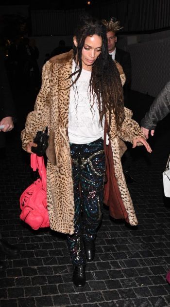 Lisa Bonet, sequin pants, black boots, lace-up boots, ankle boots, coat, leopard coat, Led Zeppelin, T-shirt, Chateau Marmont Lisa Bonet Bohemian Style, Lisa Bonet Outfits, Lisa Bonet Aesthetic, Lisa Bonet Style, Monroe Outfits, Lilakoi Moon, Dior Couture Gowns, Bohemian Witch, Led Zeppelin T Shirt