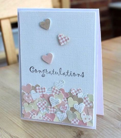 Congrats! Best Wishes! Enjoy! Engagement Card Ideas, Congrats Cards, Hearts Card, Wedding Congratulations Card, Congratulations Cards, Engagement Card, Heart Confetti, Wedding Cards Handmade, Heart Card