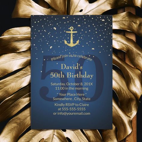 Anchor Invitations, 65th Birthday Invitations, Anchor Birthday, 80 Birthday, 50th Birthday Men, Nautical Birthday Party, Birthday Glitter, 80th Birthday Invitations, Nautical Birthday