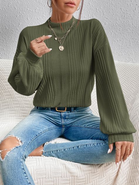 Casual Green Outfits For Women, Olive Green Long Sleeve Shirt Outfit, Skye Costume, Green Outfits For Women, Long Sleeve Shirt Outfits, Olive Sweater, Green Long Sleeve Shirt, Random Style, Drop Shoulder Tee