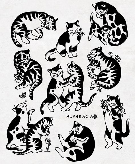 Americana Cat Tattoo, Mexican Cat Tattoo, Tortoise Cat Tattoo, Ignorant Cat Tattoo, Classic Tiger Tattoo, Folk Animal Tattoo, Creative Cat Tattoo, Cat In Cowboy Hat Tattoo, American Traditional Pet Portrait