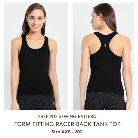 Form fitting racer back tank top free pdf sewing pattern Tank Top Sewing Pattern Free, Elastic Waist Shorts Pattern, Paper To Print, Top Pattern Sewing, Tank Top Sewing Pattern, Puffed Sleeve Top, Free Pdf Sewing Patterns, Simple Tank Tops, Tank Top Pattern