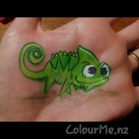 Pascal from Tangled #JulyChallenge #InspirationToPaint #colourmeNZ Face painting by Laura   www.colourme.nz Tangled Face Paint, Pascal From Tangled, Paint Animals, Elephant Face, Face Paints, Kids Face Paint, Facepaint, Window Painting, Princess Party