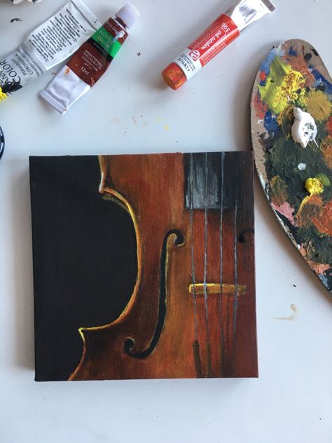 Music Related Paintings On Canvas, Books Painting Art Acrylic, Violin Acrylic Painting, Violin Canvas Painting, Canvas Music Painting, Violin Painting Easy, Painting Ideas For Birthday Gift, Acrylic Painting Canvas Aesthetic, Birthday Painting Ideas On Canvas