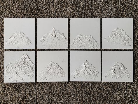 Mountain Plaster Wall Art, Mountain Spackle Art, Plaster Wall Art Mountains, One Color Painting Ideas, Plaster Art Mountain, Drywall Canvas Art, Textured Art Mountain, Plaster Mountain Art, Textured Mountain Art