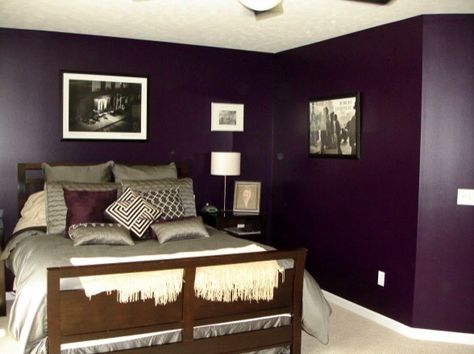 Wall color I chose Gray And Purple Bedroom Ideas, Purple Bedrooms Ideas, Purple Wall Bedroom, Purple Bedroom Walls, Chocolate Bedroom, Cream Bedroom, Purple Bedroom Decor, Guest Bedroom Remodel, Bedroom Decorating Tips