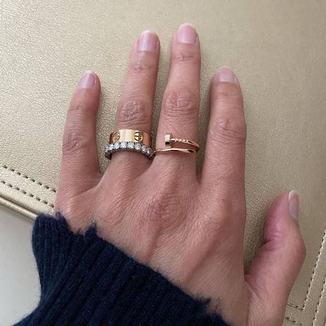 Juste Un Clou Ring Stack, Cartier Juste Un Clou Ring, Juste Un Clou Ring, Wedding Stack, Rings Minimalist, Cartier Love Ring, Jewelry Styling, Jewelry Photography Styling, Expensive Jewelry Luxury