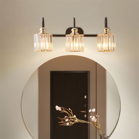 Mercer41 3 - Light Dimmable Vanity Light | Wayfair Black Modern Bathroom, Modern Bathroom Vanity Lighting, Vanity Lights Bathroom, Contemporary Vanity, Mirror Surface, Bathroom Vanity Light, Glass Cylinder, Vanity Lights, Gold Bathroom